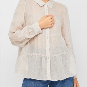 Zara | Striped Cream Button-Up Blouse